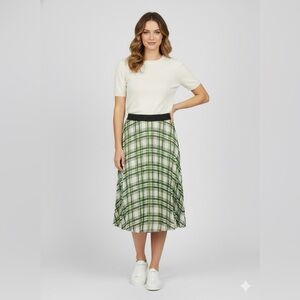 KAREN by SIMONSEN Sea Spray Green Allover Pleated Plaid Skirt Fully Lined Sz 8